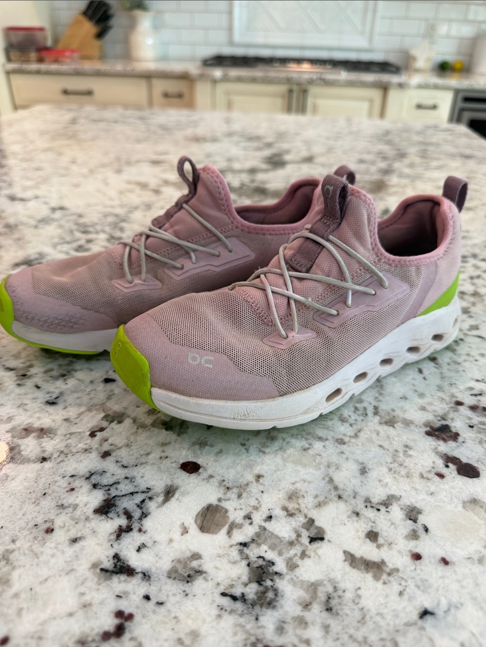 On Running Pink Slip-On Sneakers with Lime Accents